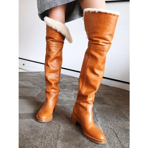 2019 Winter Boots Versatile Over The Knee Thicken Suede Lining Warm Women Boots Medium Chunky Heel Slip On Round Toe Shoes