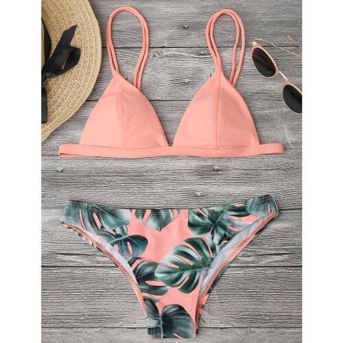 40#Leaves Print Bikini Set Women Swimwear Sexy Spaghetti Push-Up Padded Bathing Summer High Waist Swimsuit Beachwear Biquini