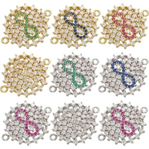 ZHUKOU 21x27mm Brass Cubic Zirconia 8 letter connectors for women DIY bracelets jewelry accessories making Supplies model:VS457