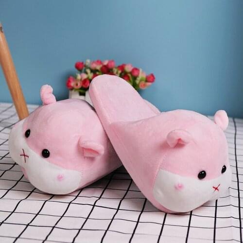 Winter Pink Brown Hamster Warm Home Floor Antiskid Cartoon Slippers for All Girls