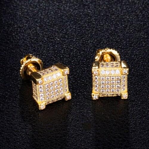 US7 1 Pair Rhinestone Crystal Square Stud Earrings Gold Silver Color Iced Out Bling Earring Women Men Fashion Hip Hop Jewelry