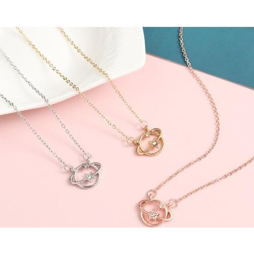 2020 Hollow Planet Star Pendant Choker Necklace Women Zircon Universe Simple Clavicle Chain Wedding Holiday Jewelry Gift