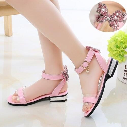 2021 Princesses Fashion Sequin Bow Sandal Summer For Girls Beach Shoes Big Kids Children Heels Sandals 3 5 6 8 9 10 11 12 Year