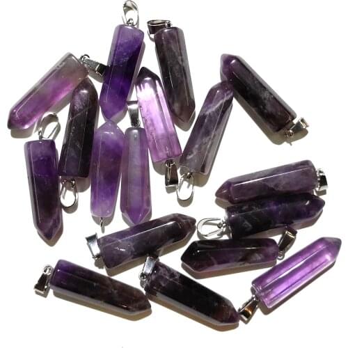 3Pcs Natural Stone Column shape Fashion Amethysts Lucky Stone Pendantsr for Jewelry Making DIY bracelet necklace Accessories