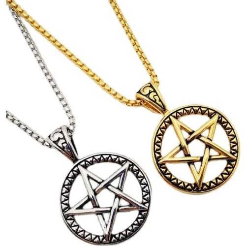 316L Stainless Steel Vintage Color 5 Pointed Star Circle Pendant Necklace Fashion Men Stylish Hip Hop Men Jewelry Star Necklace