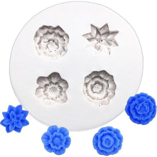 4 Flower Silicone Sugarcraft Mold Fondant Cake Decorating Tools Cupcake Chocolate Baking Molds