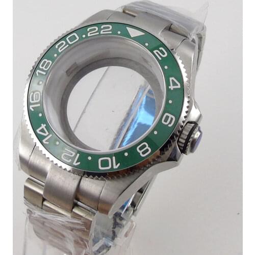 43mm Watch Case Parts Replacement Sapphire Crystal Fit For NH35 NH36 Miyota 8215 821A Movement Glass Back Cover Oyster Bracelet