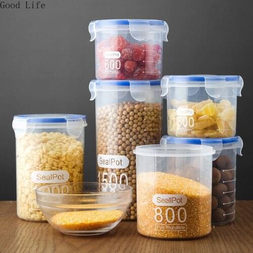 600/800/1000/1500ML Airtight Cans Grain Storage Box Household Kitchen Food Grade Nuts Beans Grain Plastic Storage Jars