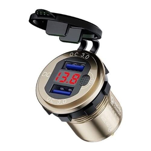 12V/24V Aluminum QC3.0 Dual USB Car Charger Fast Charge with Voltmeter Switch