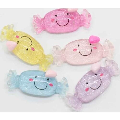 Glitter Smile Candy Simulation Food Resin Flatback Cabochon For Art Supply Decoration Charm Craft