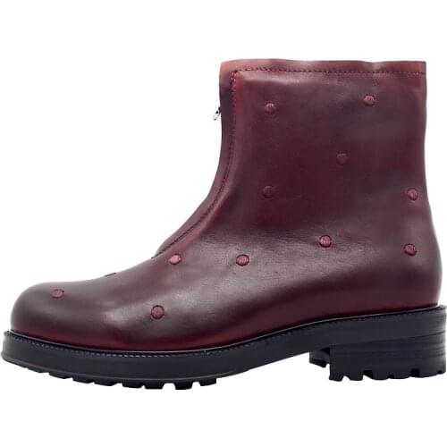 Winter Wine Red Mens Boots Genuine Leather Men Boots Round toe short Ankle Boots for men