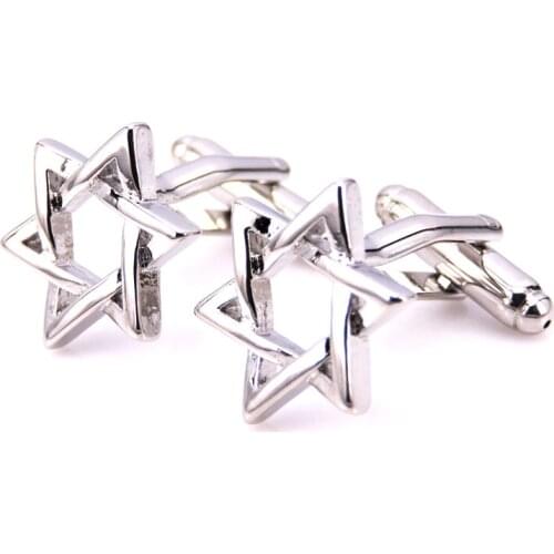 C-MAN Luxury Hexagon stars shirt cufflink for mens Brand Star cuff buttons cuff links High Quality Silvery abotoaduras Jewelry