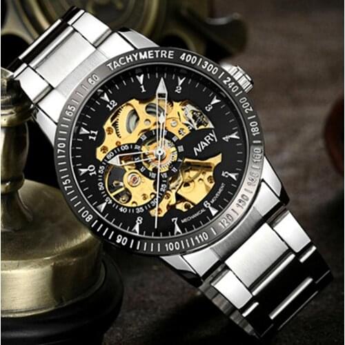 NARY Men Hollow Scratch-resistant Numerals Life Waterproof Automatic Self-Winding Mechanical Watch Luxury Business Wristwatch