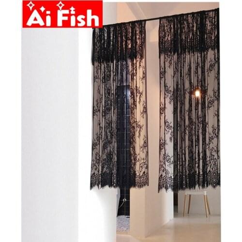 Black Lace Rose Flowers Tulle Drape For Door Partition Bedroom Short Curtains Home Windows Bathroom Balcony Decoration MY653#35