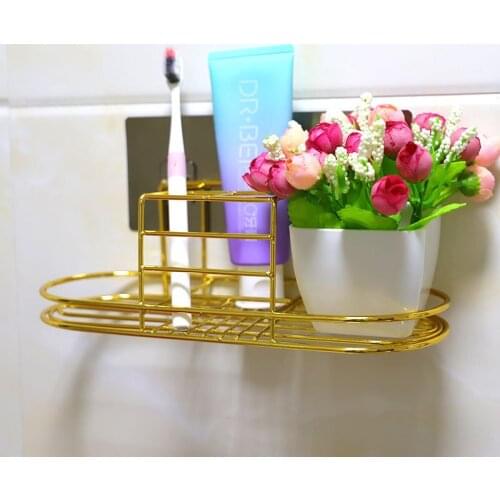 Nordic Iron Golden Toothbrush Holder Tooth Cup Set Shelf Mouthwash Cup Holder Punch-Free Paste Type Wall Organizer