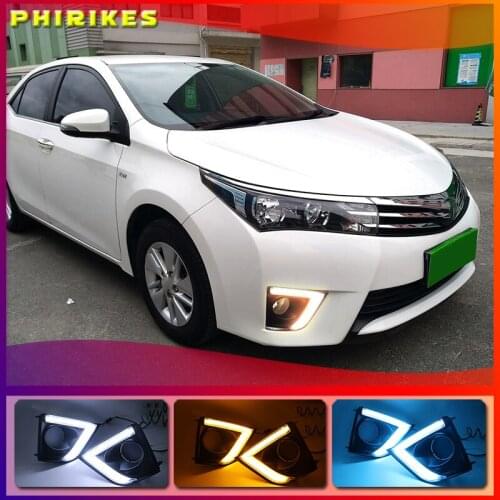 1 Set DRL For Toyota Corolla 2014 2015 2016 LED Daytime Running Lights with yellow turn signal night blue Head Fog Lamp cover