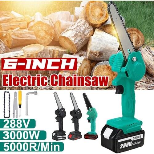 6 Inch 288V 3000W Mini Electric Chain Saw With 2 Battery Woodworking Pruning Saw One-handed Garden Logging Chainsaw Power Tool