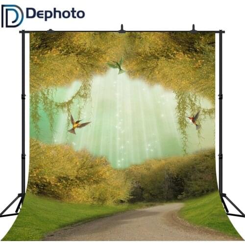 DePhoto Fairy Tale Path Tree Birds Photography Background Children Backdrops For Photo Studio Newborn Photography Fotografia