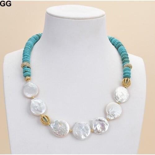 GuaiGuai Jewelry 20" Freshwater White Keshi Pearl Blue Turquoises Gems Stone Necklace Women Jewelry