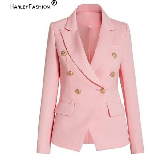HarleyFashion New Autumn European Long Sleeve Classic Designer Buttons Lady Jackets Suit Women Pink Blazer