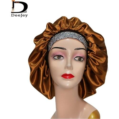 Customized logo New Style luxury double layer band bonnet with diamond Rhinestone fashion bonnet with frontal wrap headband