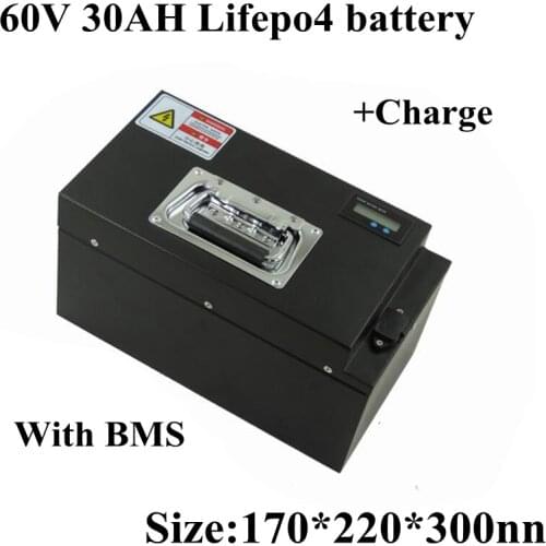 LiFepo4 60V 30Ah Lifepo4 Battery Pack with BMS LCD Displayer for 72V Tricycle Three Wheeler Motorcycle Ebike + 3A Charger