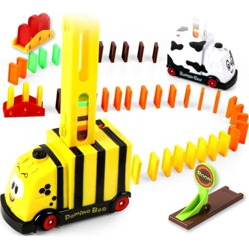 Automatic Laying Domino Brick Kids Train Car Set Sound Light Colorful Dominoes Blocks Game Educational DIY Plastic Toy Set