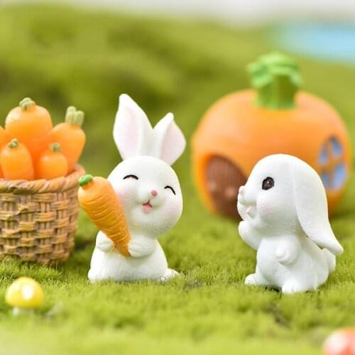 Rabbit Animal Figurine Miniatures Fairy Garden Resin Craft Mini Bunny Decoration Home Desk Office DIY Accessories