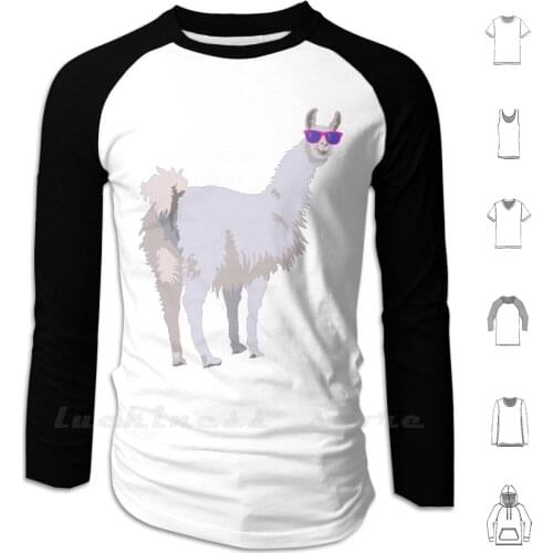 Cool Llama In Sunglasses Hoodie Long Sleeve Llama Funny Animal Animals Cool Sunglasses Gray Tan Pink Purple Humor