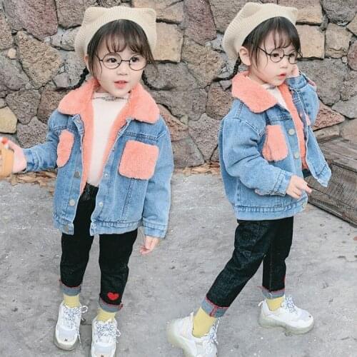 Girls Plus Velvet Denim Jacket 2019 Winter Thicken Warm Baby Girls Denim Coat Patchwork Pockets Kids Cowboy Outwear 24M-6T