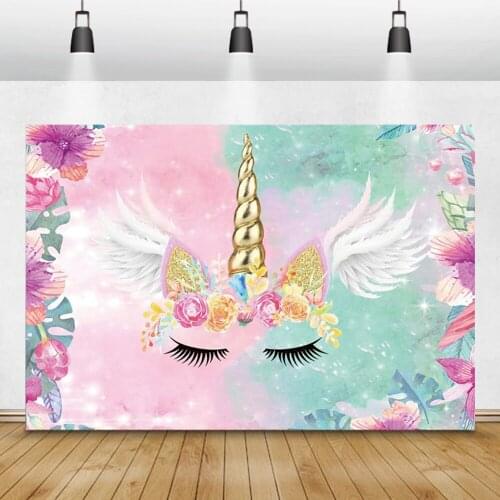 Laeacco Uicorn Feather Flowers Wings Photography Backdrops Photographic Backgrounds Baby Shower Photophone Birthday Photocall
