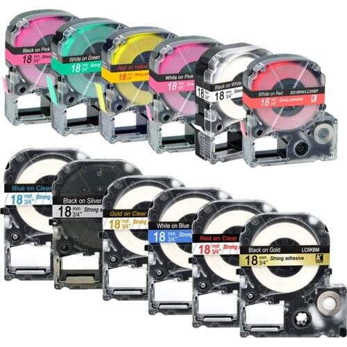5 Packs 18 mm Multicolor Compatible Epson Label tape LC-5WBN / SS18KW SC18RW SD18K SC18YW for Epson Printer LW300 LW400 500 600