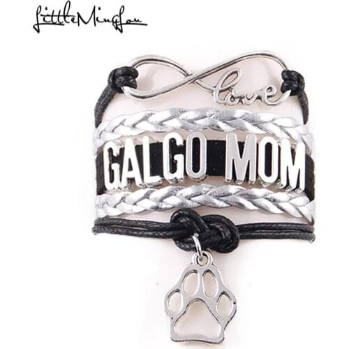 Little MingLou Infinity love GALGO MOM Bracelet pet dog paw Charm leather wrap men bracelets & bangles for Women jewelry