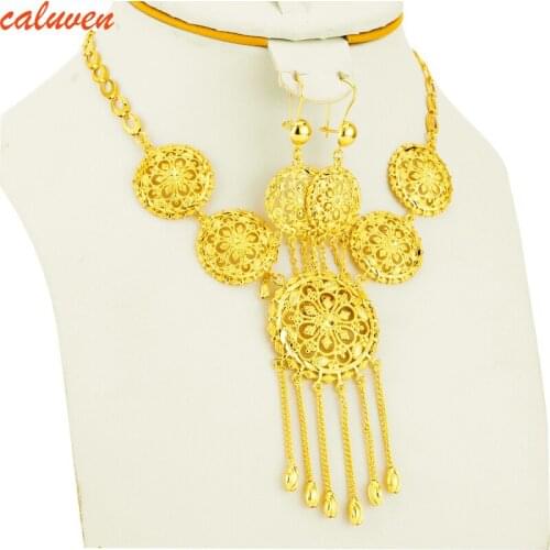Copper Dubai Jewelry sets For Women Gold Color African/Eritrea/Ethiopian/Arabic/Oman Earring Necklace Habesha Wedding Gifts