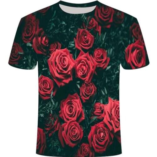 2021 Summer Mens 3D Printing Fashion Gorgeous Rose Pattern Couple Comfortable Short Sleeve Casual T-shirt 130-6xl