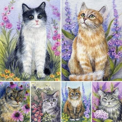 Diy 5D Diamond Art Oil Painting Animals Cute Cats Full Square Round Drill Embroidery Cross Stitch Kit Painting Home Wall Decor