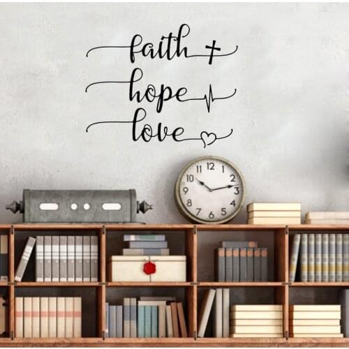 Faith Hope Love Laptop Wall Sticker Classroom Bedroom Faith Hope Love cross heart Christian Bible Verse Car Wall Decal