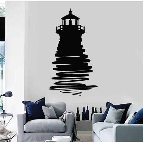 Lighthouse Wall Decal Silhouette Castle Beach Vinyl Window Stickers Living Room Bathroom Home Decoration Creative Wallpaper E659