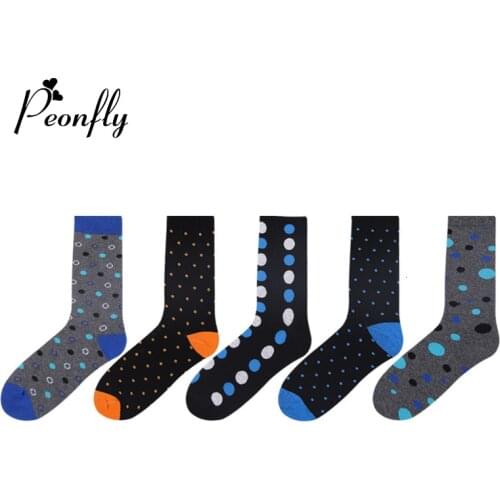 Peonfly 2020 New Autumn Winter Happy Men Casual Colorful Dot Design Combed Cotton Crew Socks Funny Gift