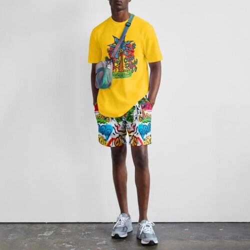 Beach Wear New Mens Sets Fashion Tracksuit Men Print O Neck Beach Shorts Tee Male Elastic Waist Jogger Set Short Sleeve Tshirt