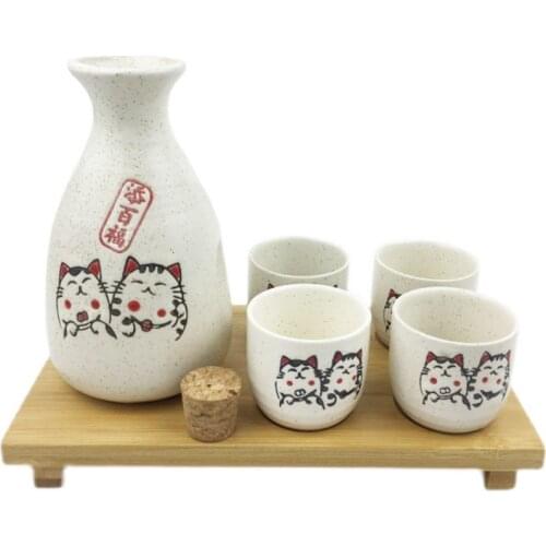 250ml Japanese Sake Sets 1 Wine Pot 4 Wine Glasses Drinking Alcohol Gift Set For Men Izakaya Wine Bottle Drinkware Wooden Tray
