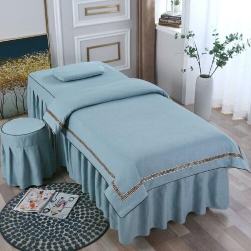 Luxury Euopean Style High Quality 4pcs Cotton Linen Beauty Salon Bedding Sets Massage Spa Bedskirt Sets with Insert