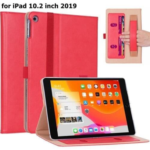 Luxury Book Flip Cover Case for iPad 10.2 inch 2019 7th Gen Tablet with Hand Strap Card Slots + Free Gift