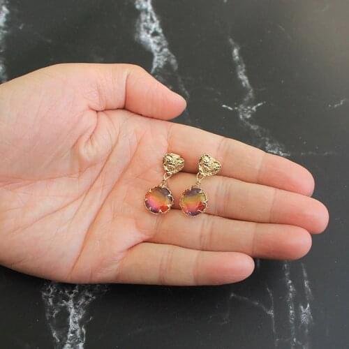 Colorful Zircon Clip Earrings Rainbow Glasses Heart Pendant Clip On Earrings Without Piercing Stylish Jewelry For Momen Ladies