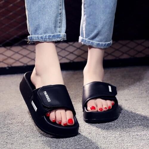 Summer Street Style Thick-Soled Womens Shoes Home Flip-Flops Outdoor Leisure Comfortable Velcro Letters High Heel Slippers
