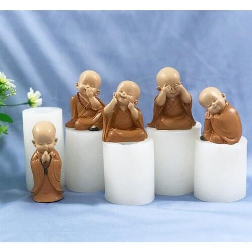 Chinese Zen 3D Character Little Novice Monk Silicone Mold Tea Pet Car Decoration Office Decoration Candle Making Kit Resin Molds