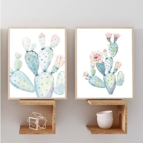 Nordic Art Print Pastel Cactus Canvas Painting Poster Botanical Wall Art Pictures For Living Room Home Decor No Frame