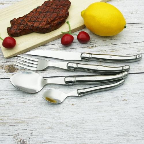 4pcs/set Laguiole Silver Dinnerware Stainless Steel Silverware Kitchen Cutlery Steak Knife Dinner Spoon Table Fork Teaspoon