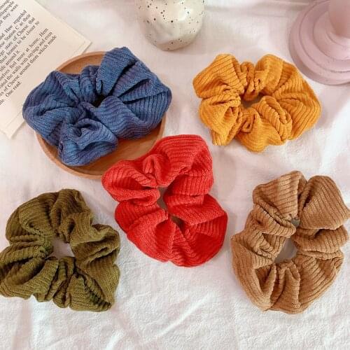 Warm Corduroy Big Hair Scrunchies Solid Soft Vintage Hair Gums Striped Fabric Rubber Bands for Woman Headwear Hair Accessories