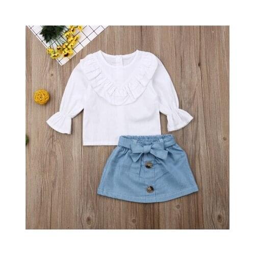 Explosion models childrens clothing new spring and autumn baby fresh white shirt + denim dress girl princess baby fashion suit